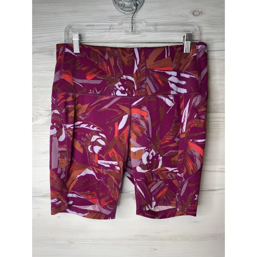 All In Motion Shorts Womens XL Purple Pink Abstract‎ Pocket Biker Activewear Gym